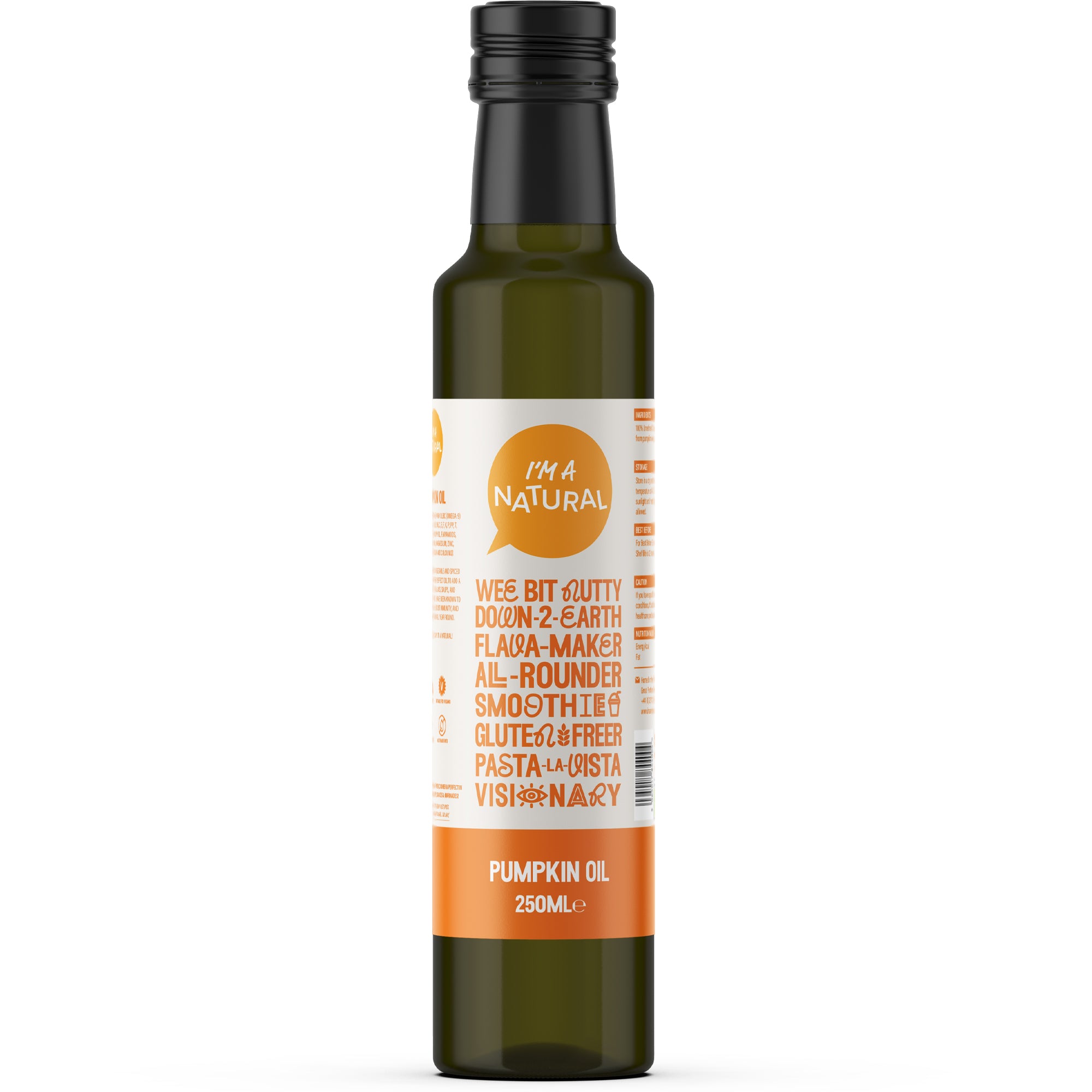Cold Pressed Pumpkin Seed Oil 250ml glass bottle by I'm A Natural
